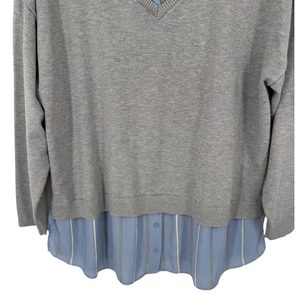 Adrianna Papell Womens 2-in-1 Mixed Media Layered Sweater Top Gray Blue Size 2X - Picture 8 of 14